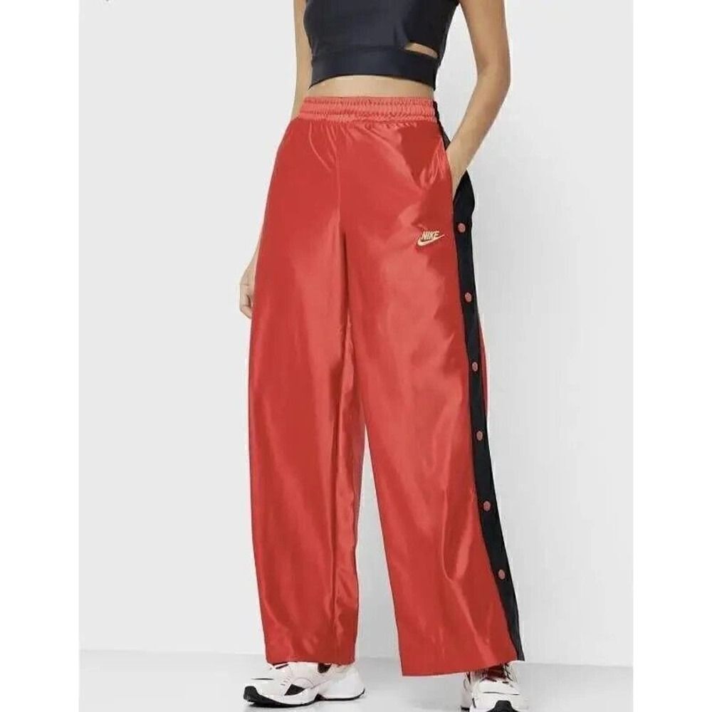 Nike Womens Icon Clash Popper Pants Red Black Pockets Embroidered Pull On S New